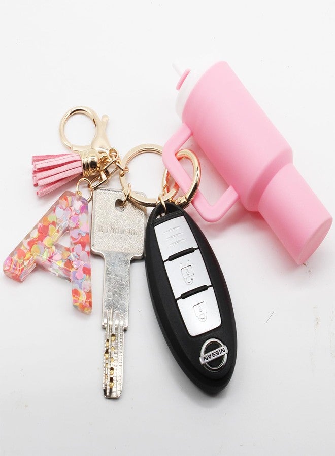 Altally Mini Tumbler Keychain Chapstick Holder,Cute Stanley Cup Charms For Backpack Initial Letter Keychains For Women Girls (A Pink) - Image 5